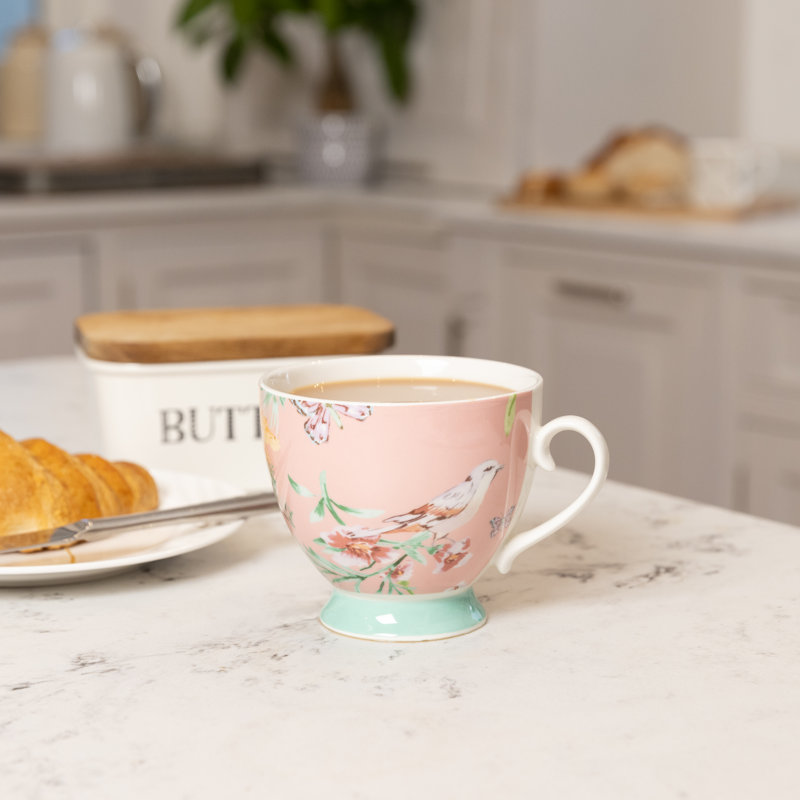 KitchenCraft Peach Birds Bone China Mugs Set, 12