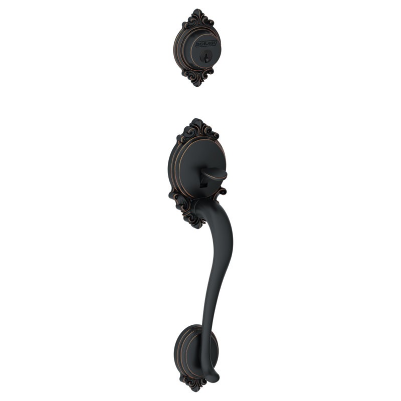 Brookshire Exterior Portion Handleset and Deadbolt (Interior Portion Sold Separately), Aged Bronze