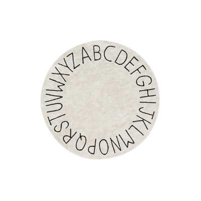 Washable Round Rug ABC Natural - Black