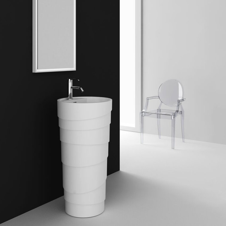 Circular Pedestal Bathroom Sink with Overflow