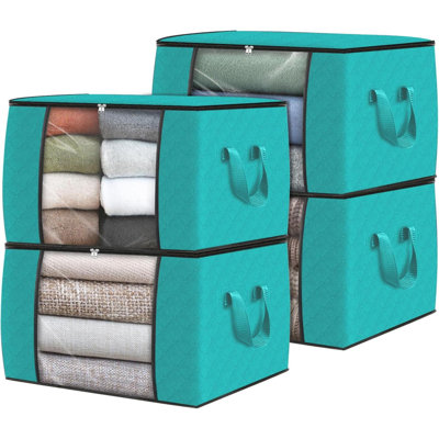 Ensemble de 4 ensembles de rangement pour vêtements, sacs de rangement pliables en tissu épais, contenants pour l'organisation de la chambre à coucher, placard, vêtements, édredon, rangement pour garde-robe avec poignée