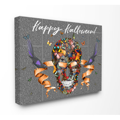« happy halloween papillon de crâne avec ravens et ribbon », impression