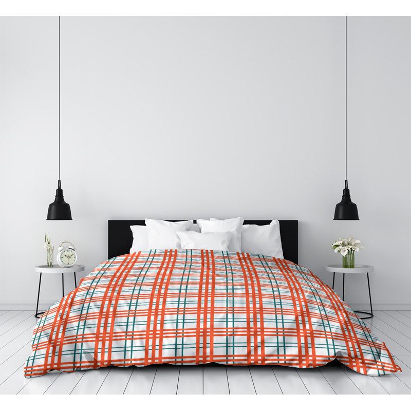 Housse de couette simple Miami throwback Luxury, Housse de couette pour très grand lit, Blanc / turquoise / orange