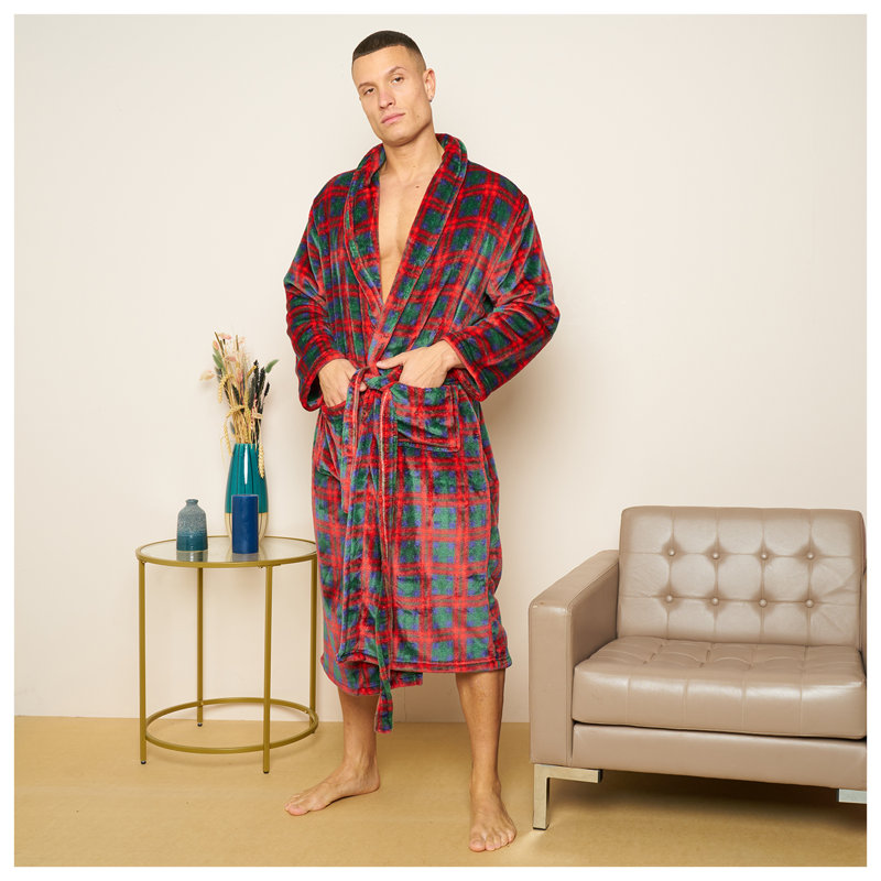 Wiber Mid-Calf Bathrobe with Pockets, Red