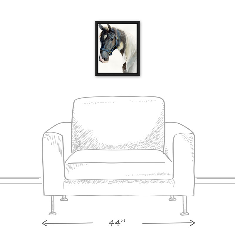 Cheval peint sur toile, H 15,75 po x l 12,75 po x P 1,75 po, Cadre flottant noir
