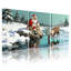 Noël, père Noël, renne, rivière d'hiver, paysage enneigé, ensemble de 3 impressions sur toile-457566060