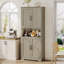 Grand garde-manger autoportant moderne pour le salon - armoire de rangement 70 po avec portes, tiroirs et tablettes réglables - Organisateur de maison polyvalent - Gris - Avec 1 grille, nouveau gris-129391245