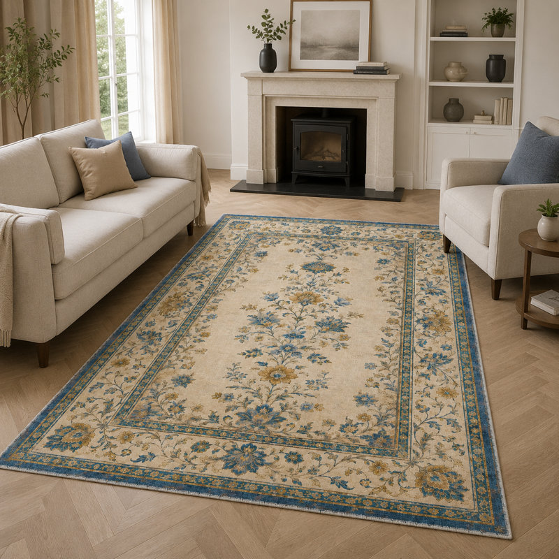 Floral Cotton and Chenille Flatweave Area Rug, 200 cm round