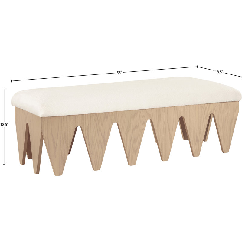 Banc en tissu Altair, Tissu de fourrure velours crème / finition nature