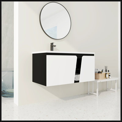 Meuble-lavabo mural 40 po avec lavabo en céramique et porte d'armoire à fermeture en douceur 40 po