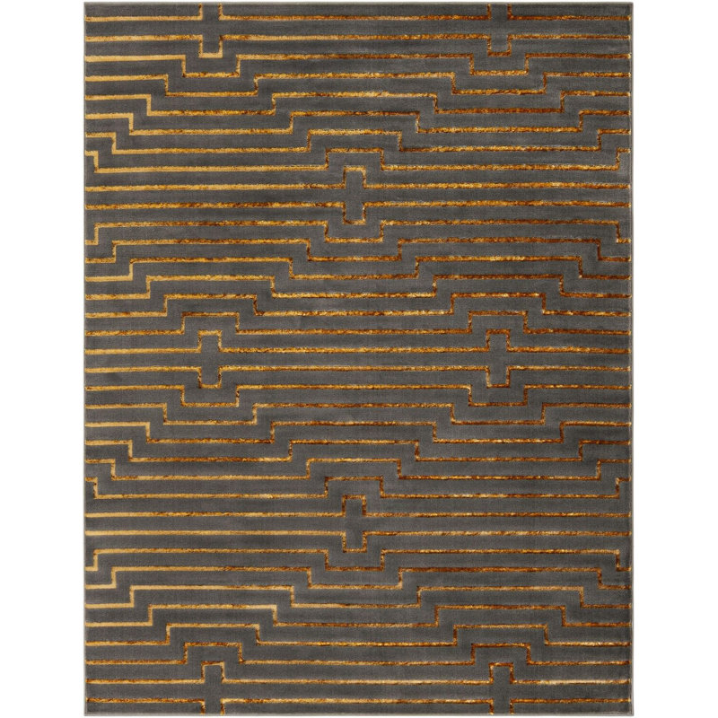 Tapis contemporain gris et doré Omotayo, Rectangle 7 pi 10 po x 10 pi