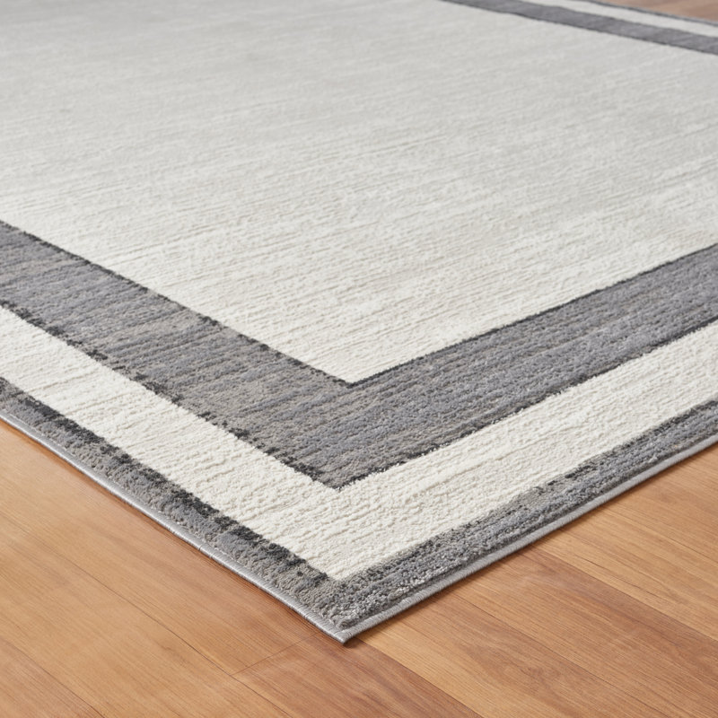Tapis à bordure Bunnell, Rectangle 7 pi 6 po x 9 pi 6 po, Ivoire / gris