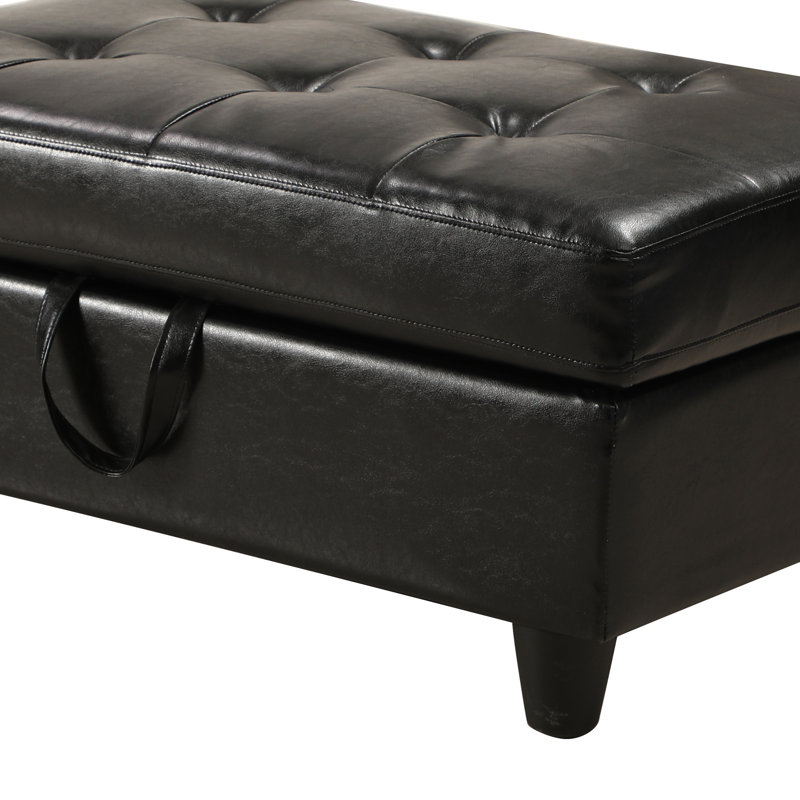 Faux Leather L-Shaped Sectional, Left Hand Facing, Black Faux Leather