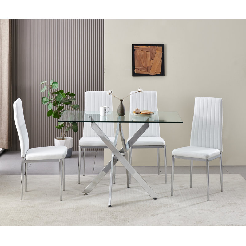 Rexel Dining Table with 4 Monza Chairs, White