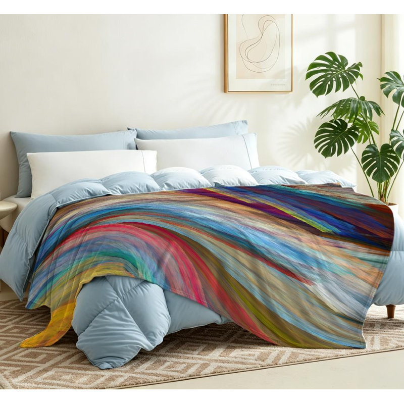 Jeté en flanelle bleue ultra douce, impression abstraite colorée d'un côté, Throw 50" x 60"