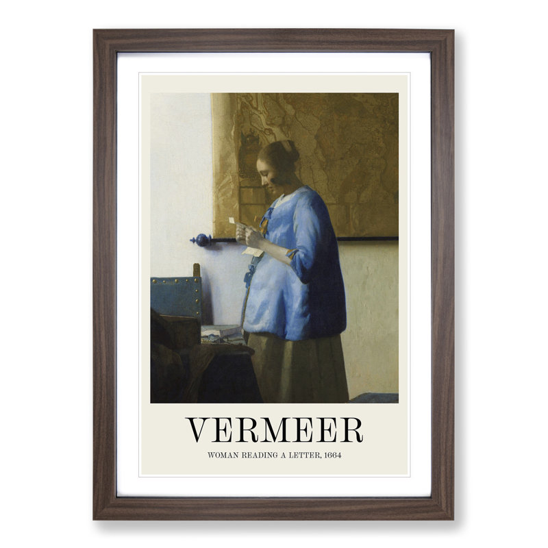 Woman Reading a Letter Print by Johannes Vermeer - Picture Frame Painting, 48cm H x 36cm W x 2cm D, Walnut