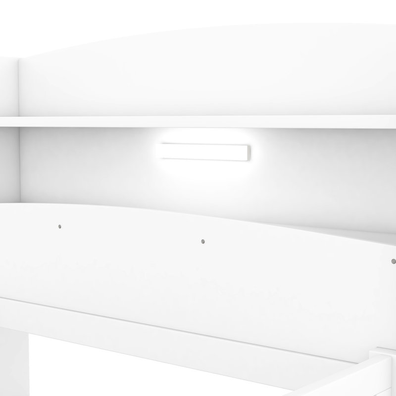 Lit plateforme simple blanc avec DEL intégrée, tête de lit avec rangement et garde-corps - Créez un espace de couchage confortable en bois massif +
