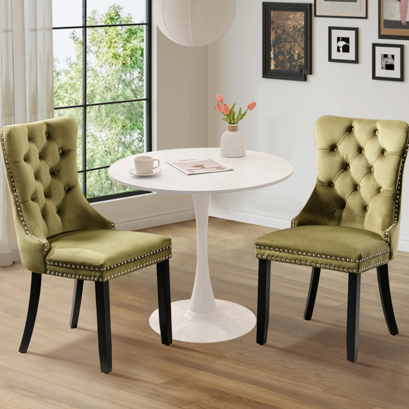Round Dining Table Sets with 2 chairs, Oliver Green/Black, White