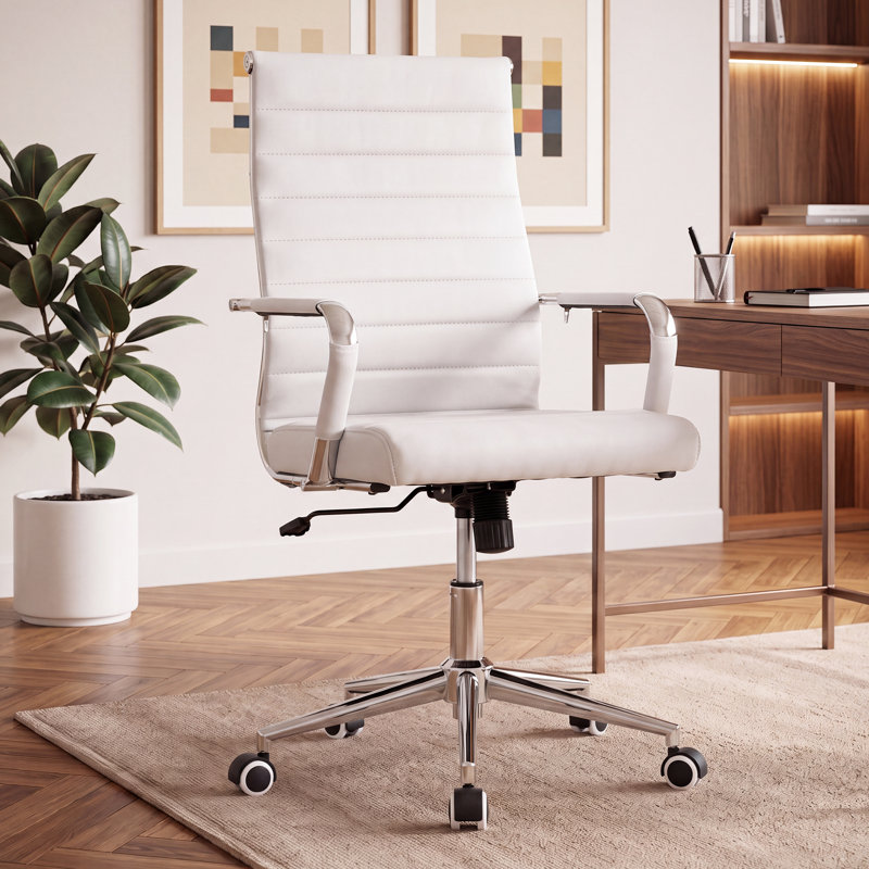 Chaise de bureau ergonomique pivotante en cuir Amaiia, Blanc