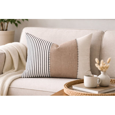 Housse de coussin décoratif décoratif rayé noir surpiqué rouille 12 po x 20 po, paquet de 1
