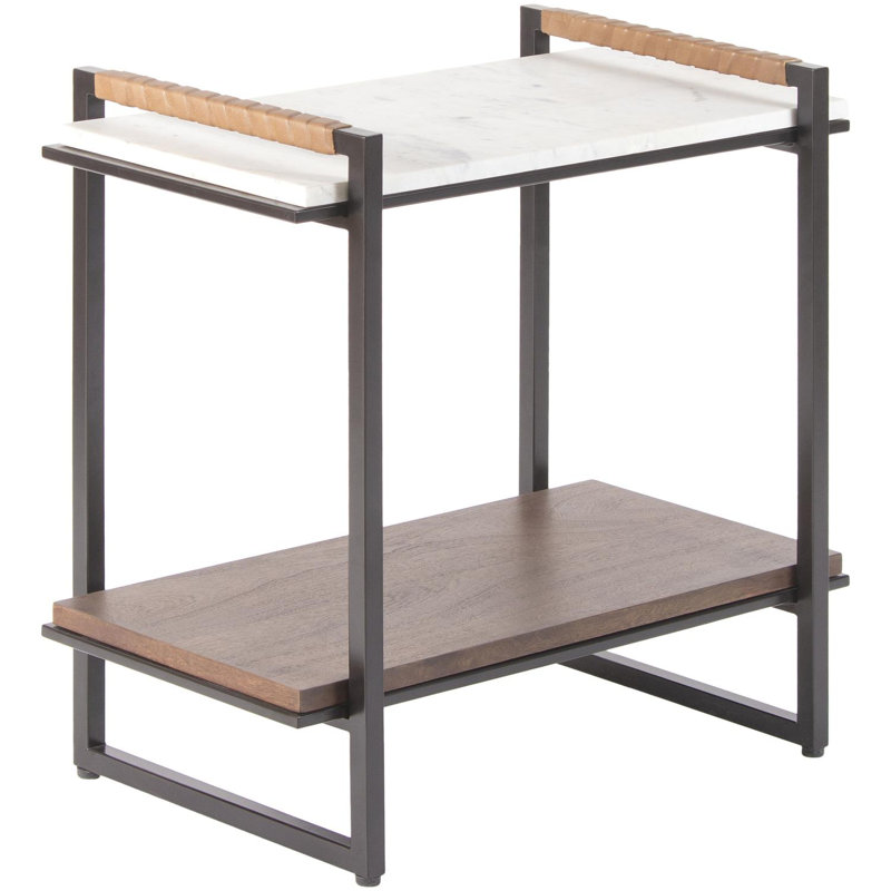 Novelle 25" White Marble and Metal End Table