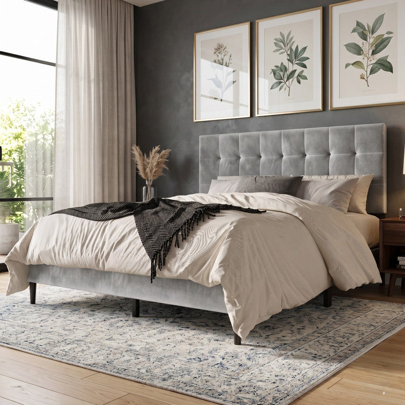 Lit plateforme tapissier Yerington, Grand, Silver Gray