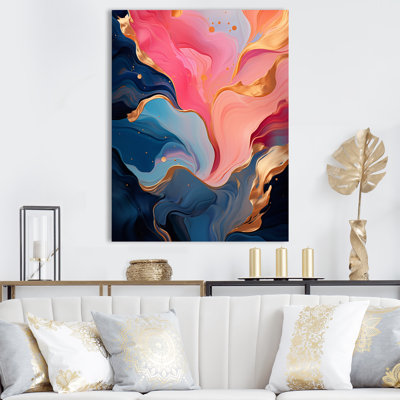 «Rose and Gold», encre liquide abstraite - Art mural abstrait à encre liquide