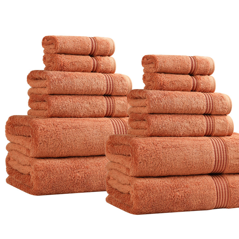 Ensemble de serviettes de bain douces en coton égyptien 12 pièces Guadlupe Heritage, Brun caramel
