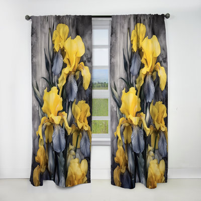 Rideau floral occultant jaune et jaune Iris I - 1 panneau