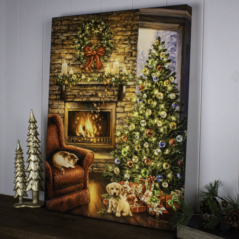 Fireside Christmas 18 x 24, impression DEL à changement de couleur entièrement éclairée