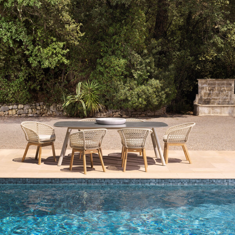 Trinity Outdoor Teak Dining Armchair, Cream
