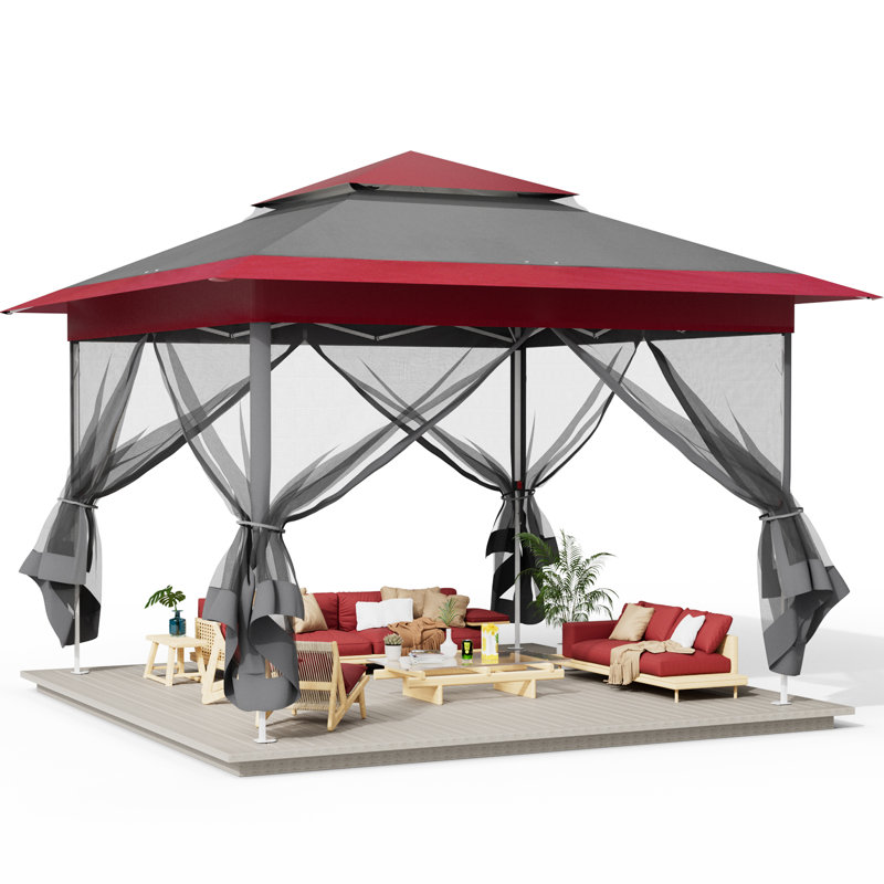 Pop Up Gazebo, Outdoor Instant Canopy Tent W/4 Netting Sidewall & Auto Extending Eave, Patio Gazebos Shelter W/Mesh Wall, Center Lock, Wheeled Bag For Garden, Yard, Party, Deck