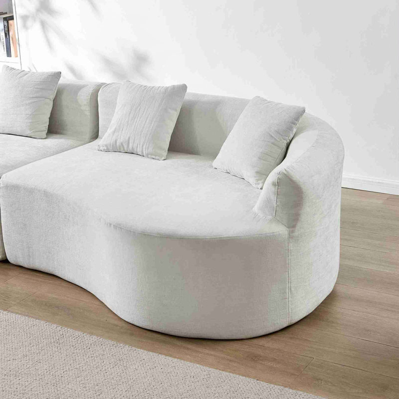 Canapé incurvé en chenille avec mousse haute densité et sans assemblage, pour des espaces de vie compacts, Beige