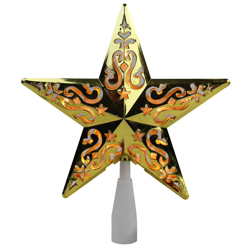 Décoration pour sommet de sapin étoile à volutes lumineuses - lumières claires, Or, H 8 po x l 8,5 po x P 2 po
