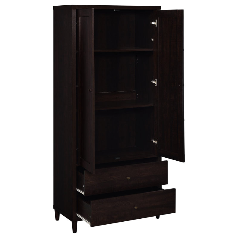 Armoire d'appoint à 2 portes avec tiroirs, finition tabac rustique, bois d'ingénierie, conception transitionnelle pour les espaces principaux, H 74,39 po x l 31 po