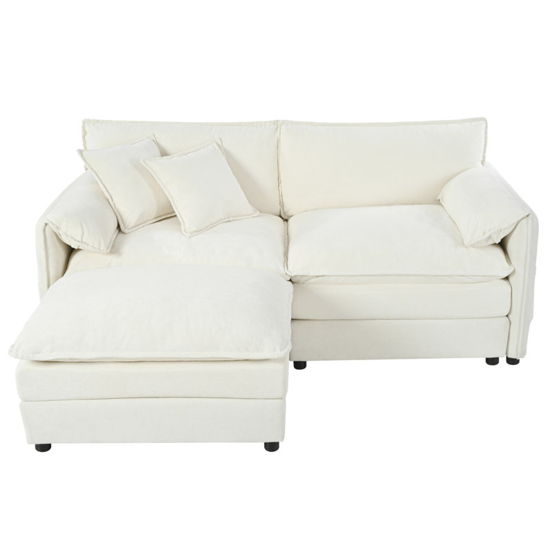 Canapé modulaire à assise profonde avec repose-pieds, siège modulaire en chenille confortable et rembourré en forme de L pour salon, appartement, bureau, bricolage