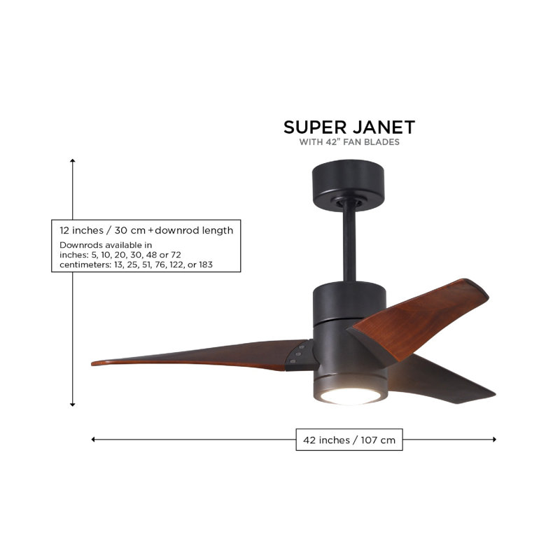 LED Downrod Ceiling Fan, Textured Bronze, Matte Black, 42"
