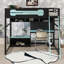 Structure contemporaine pour lit mezzanine double pleine grandeur, avec bureau, tablettes de rangement, lumières DEL, ports USB et panneau perforé-1538740094