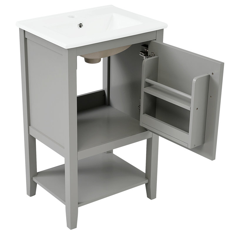 Meuble-lavabo de 20 po avec lavabo, armoire de salle de bain avec porte à fermeture douce, support de rangement et tablette ouverte