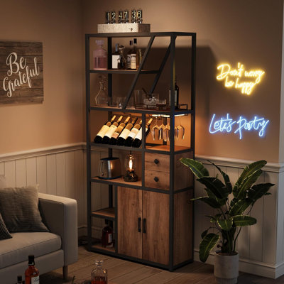 Bar Cabinet with Wine Rack, Liquor Stand with Glass Holder & LED Lights, Coffee Sideboard Cabinet for Living Room, Home Bar by 17 Stories