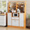 Armoire de cuisine avec tiroirs, grand buffet en bois avec portes, tablette réglable et support de rangement, armoire à café autoportante pour la salle à manger de la cuisine