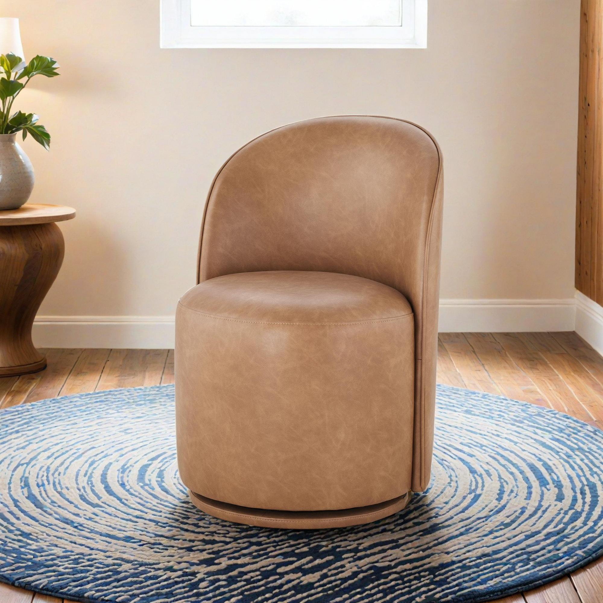 Sharlene Swivel Side Chair, Camel Faux Leather