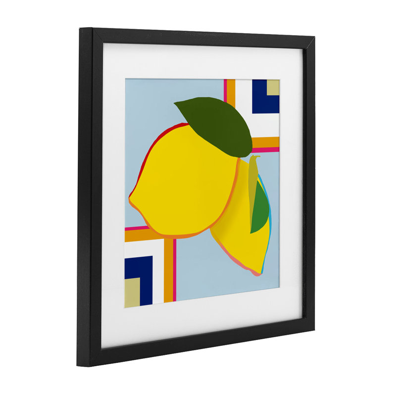 «Geometric Lemon Fruit», reproduction encadrée sous verre, design par Daniela Santiago, H 16 po x l 16 po, Noir