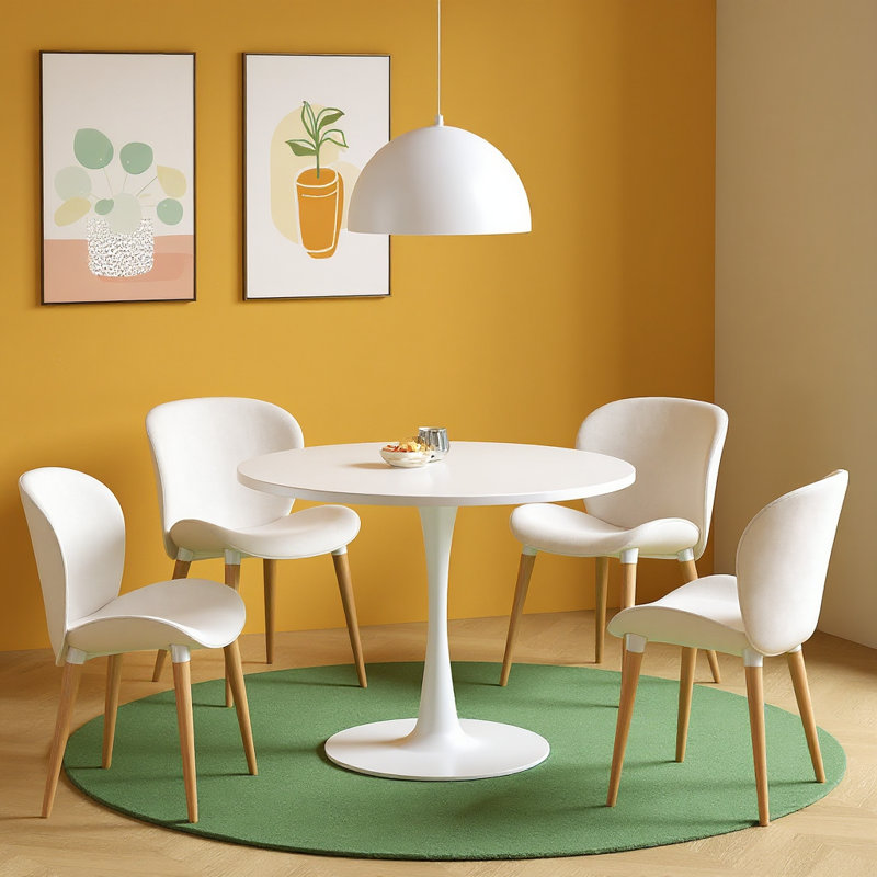 Indars Round Metal Base Dining Table, 31.5" W x 31.5" L, White