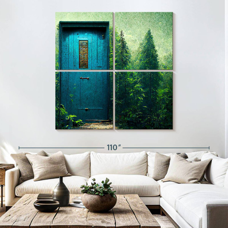 Kelan porte bleue dans le vert, H 74 po x l 74 po