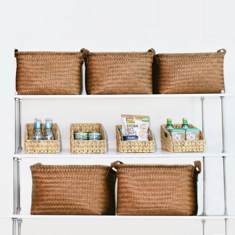 15L Waterproof Laundry Storage Baskets Set Of 4, Woven Cube Organizer Bins With Leather Handles For Shelves, Bathroom, Bedroom, Pantry, And Closet Organization