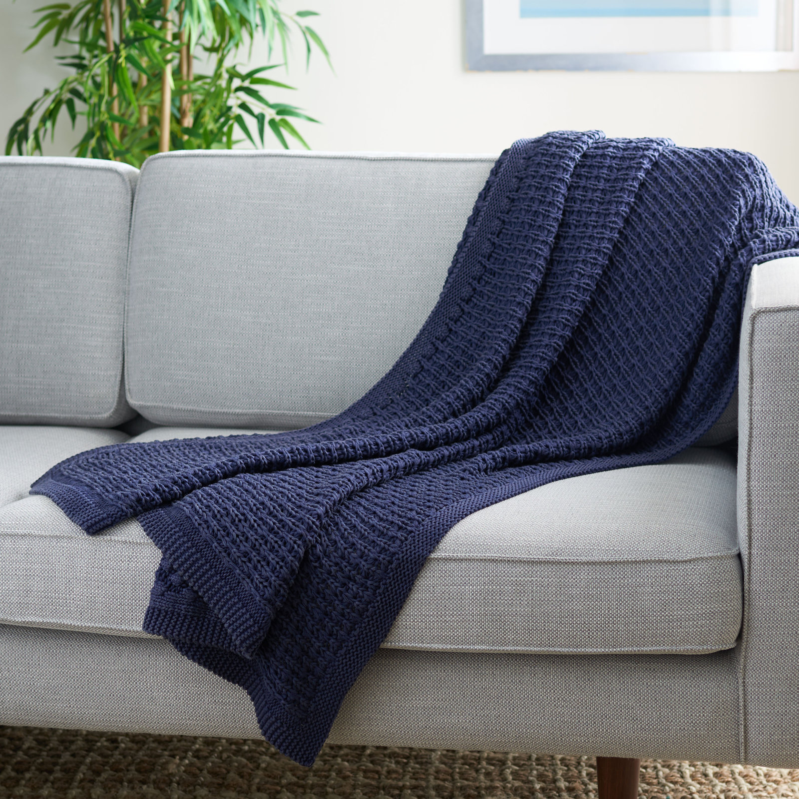 Shasta Cotton Knitted Throw Blanket, Indigo