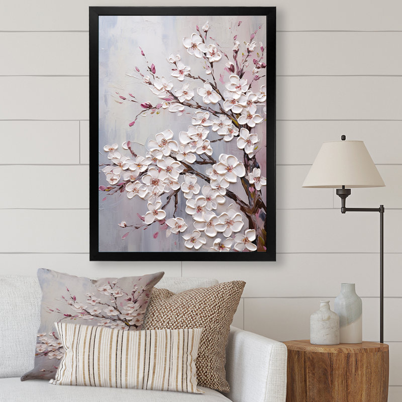 Arbre magique sur toile Dogwood Serenity, H 20 po x l 12 po x P 1 po, Cadre simple noir