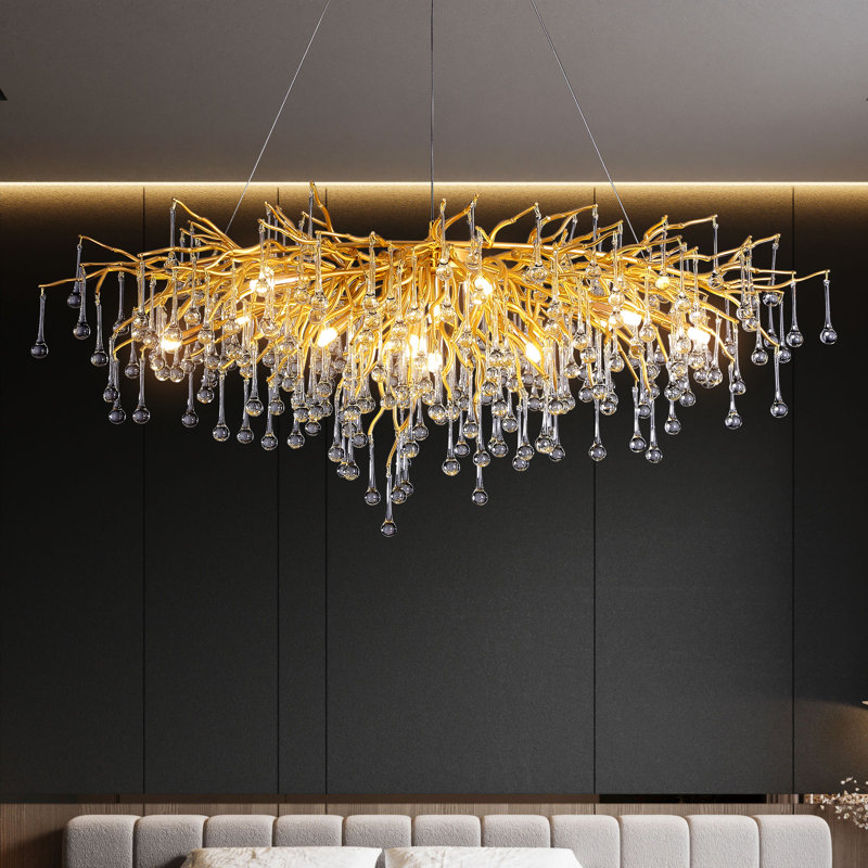 Lustre en cristal 13 lumières pour salle à manger Kalthum, Doré