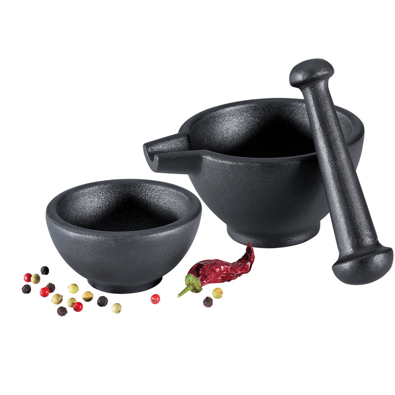 Black Cast Iron 3-Piece Mortar and Pestle Set